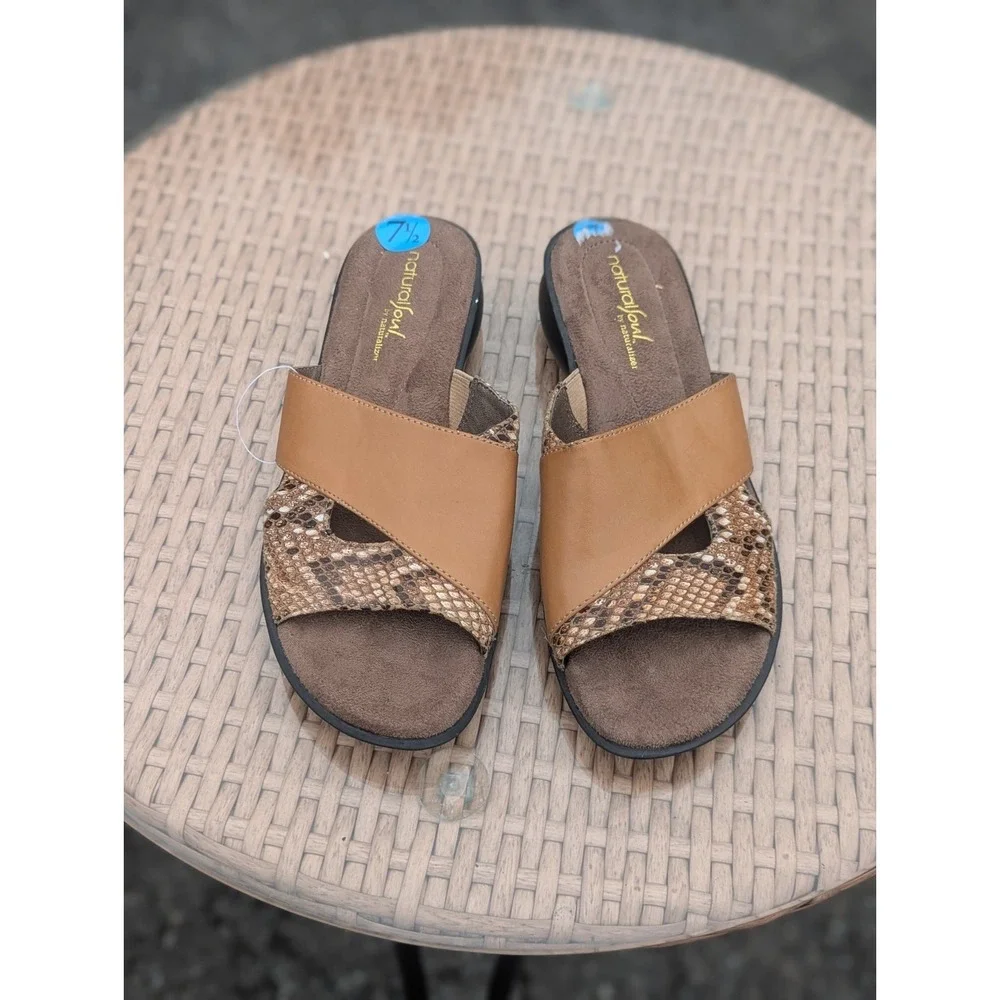 Snakeskin Comfort Slide Sandals Natural Soul Naturalizer Justina 7.5 Brown